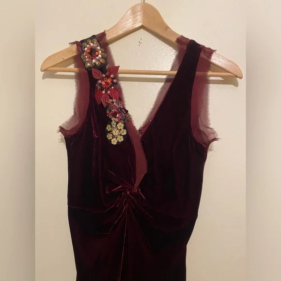 Plenty by Tracy Reese Silk Blend Velvet Burgundy Mini Dress with Flowers Size P - Picture 3 of 10